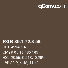 Color code: RGB 89.1 72.8 58 | qconv.com