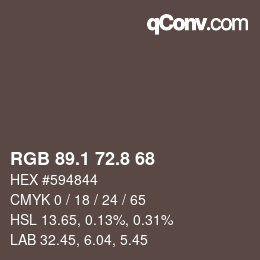 Color code: RGB 89.1 72.8 68 | qconv.com