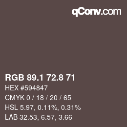 Color code: RGB 89.1 72.8 71 | qconv.com