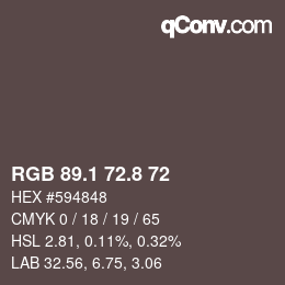 Farbcode: RGB 89.1 72.8 72 | qconv.com