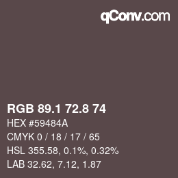 Color code: RGB 89.1 72.8 74 | qconv.com