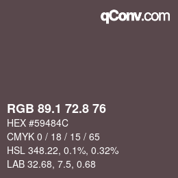 Color code: RGB 89.1 72.8 76 | qconv.com