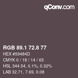 Color code: RGB 89.1 72.8 77 | qconv.com