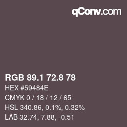 Farbcode: RGB 89.1 72.8 78 | qconv.com