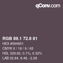 Color code: RGB 89.1 72.8 81 | qconv.com