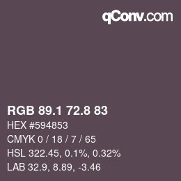 Color code: RGB 89.1 72.8 83 | qconv.com