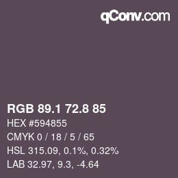 カラーコード: RGB 89.1 72.8 85 | qconv.com