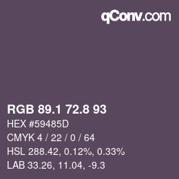 Color code: RGB 89.1 72.8 93 | qconv.com