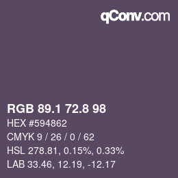 Color code: RGB 89.1 72.8 98 | qconv.com