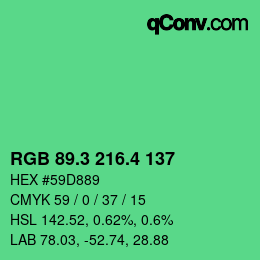 カラーコード: RGB 89.3 216.4 137 | qconv.com