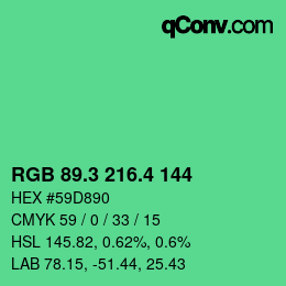 カラーコード: RGB 89.3 216.4 144 | qconv.com