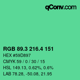 カラーコード: RGB 89.3 216.4 151 | qconv.com