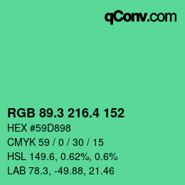 カラーコード: RGB 89.3 216.4 152 | qconv.com