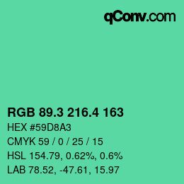 カラーコード: RGB 89.3 216.4 163 | qconv.com
