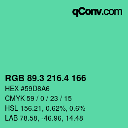 カラーコード: RGB 89.3 216.4 166 | qconv.com