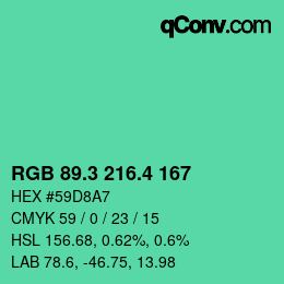 カラーコード: RGB 89.3 216.4 167 | qconv.com