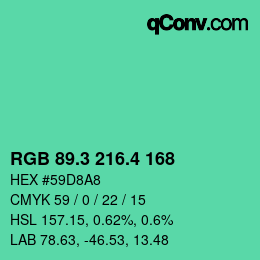 カラーコード: RGB 89.3 216.4 168 | qconv.com