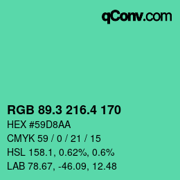 カラーコード: RGB 89.3 216.4 170 | qconv.com