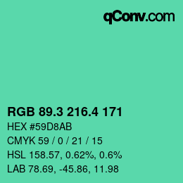 カラーコード: RGB 89.3 216.4 171 | qconv.com
