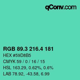 カラーコード: RGB 89.3 216.4 181 | qconv.com