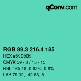 カラーコード: RGB 89.3 216.4 185 | qconv.com