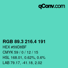 カラーコード: RGB 89.3 216.4 191 | qconv.com