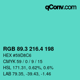 カラーコード: RGB 89.3 216.4 198 | qconv.com