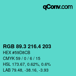 カラーコード: RGB 89.3 216.4 203 | qconv.com