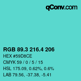 カラーコード: RGB 89.3 216.4 206 | qconv.com