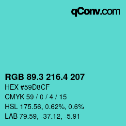 カラーコード: RGB 89.3 216.4 207 | qconv.com