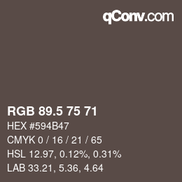 カラーコード: RGB 89.5 75 71 | qconv.com