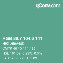 カラーコード: RGB 89.7 164.6 141 | qconv.com