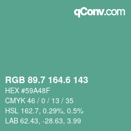 カラーコード: RGB 89.7 164.6 143 | qconv.com