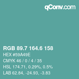 カラーコード: RGB 89.7 164.6 158 | qconv.com