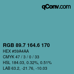 カラーコード: RGB 89.7 164.6 170 | qconv.com