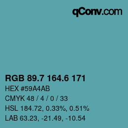 カラーコード: RGB 89.7 164.6 171 | qconv.com