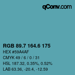 カラーコード: RGB 89.7 164.6 175 | qconv.com