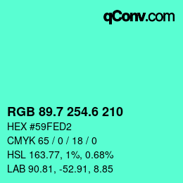 カラーコード: RGB 89.7 254.6 210 | qconv.com