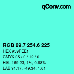 カラーコード: RGB 89.7 254.6 225 | qconv.com