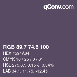 カラーコード: RGB 89.7 74.6 100 | qconv.com