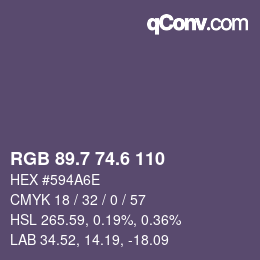 カラーコード: RGB 89.7 74.6 110 | qconv.com