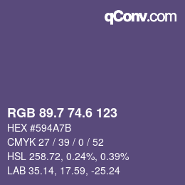 カラーコード: RGB 89.7 74.6 123 | qconv.com