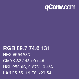 カラーコード: RGB 89.7 74.6 131 | qconv.com