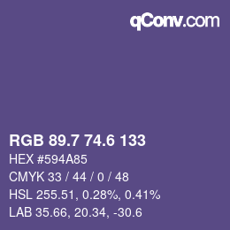 カラーコード: RGB 89.7 74.6 133 | qconv.com