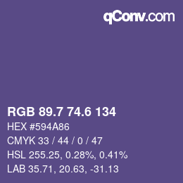 カラーコード: RGB 89.7 74.6 134 | qconv.com