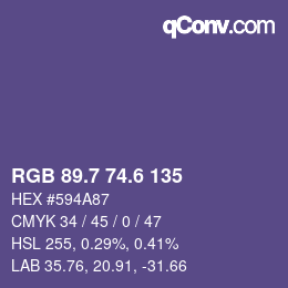 カラーコード: RGB 89.7 74.6 135 | qconv.com