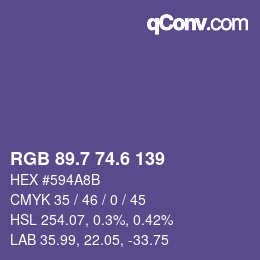 カラーコード: RGB 89.7 74.6 139 | qconv.com