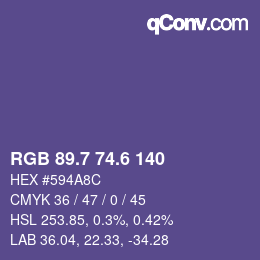 カラーコード: RGB 89.7 74.6 140 | qconv.com