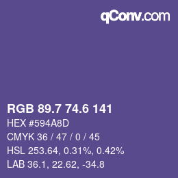 カラーコード: RGB 89.7 74.6 141 | qconv.com