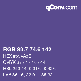 カラーコード: RGB 89.7 74.6 142 | qconv.com